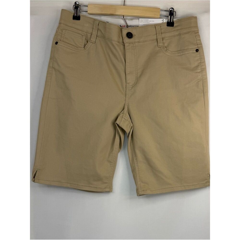 Size 14 - Liz Claiborne Sara Mid Rise Bermuda Slimming Shorts Khaki